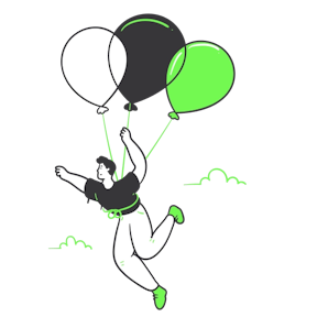 Mulher voando em balões